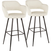 Margarite 30" Bar Stool in Cream Leatherette & Black Metal (Set of 2)